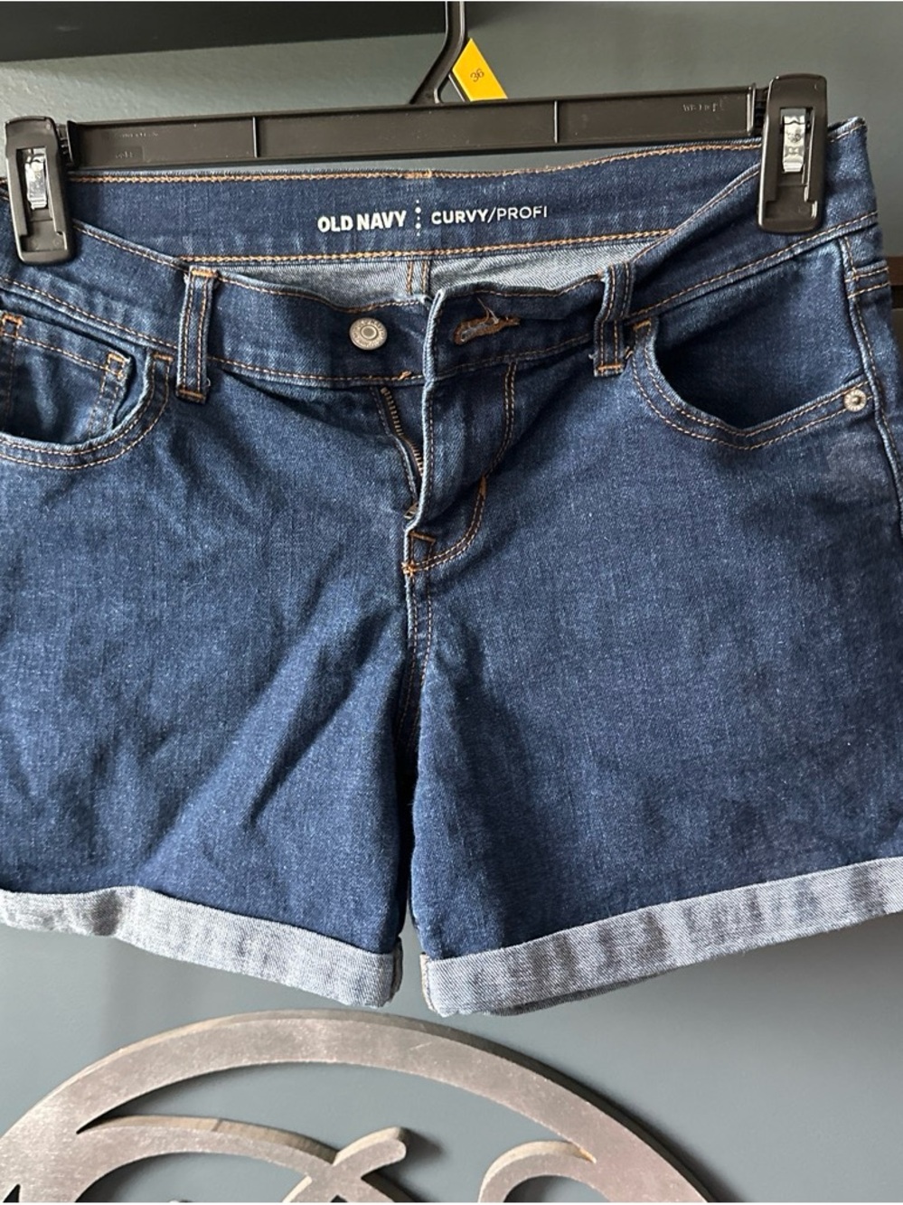 Old Navy Dark Blue Denim Rolled Hem Curvy Shorts